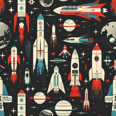 Wall Mural - retro space rocket pattern.