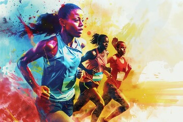 Wall Mural - woman and man running marathon with art format.illustration on white background.
