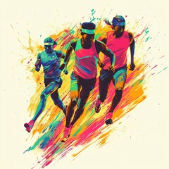 Wall Mural - woman and man running marathon with art format.illustration on white background.
