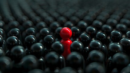 Red person standing out from crowd, think different concept, look unique, leader