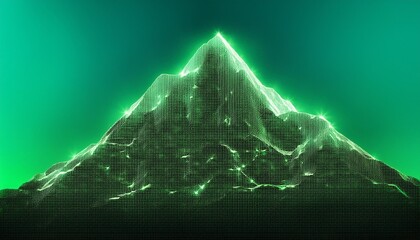 Wall Mural - a stylized digital mountain with a green summit representing the peak of sustainable technological achievements