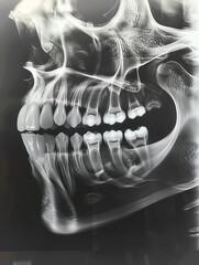 Wall Mural - A panoramic X-ray of the jaw and teeth. AI.