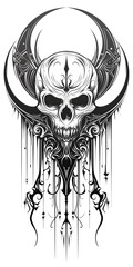 Wall Mural - Tribal Skull and Crescent Moon Tattoo traditional tattoo illustration