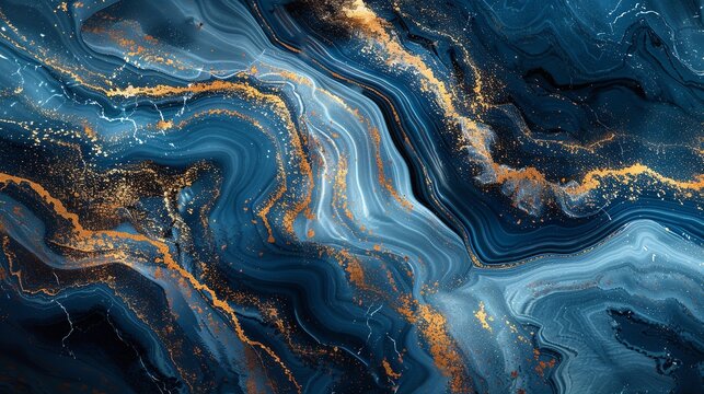 Blue and gold marble texture with glitter. Can be used for backgrounds, wallpapers, and other design projects.
