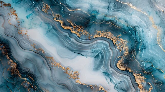 Blue and gold marble texture with glitter. Can be used for backgrounds, wallpapers, and other design projects.