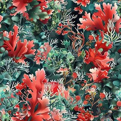 Canvas Print - Abstract Floral Pattern with Red and Green Hues.