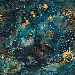 Wall Mural - Abstract Blue and Gold Seamless Pattern.
