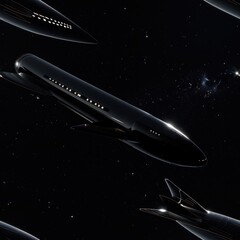 Sticker - futuristic spaceships in starry night.