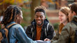 © whoopwhoops - Happy diverse group of college students working together study project in university or school, talking discussing research, learning, laughing, unity in diversity