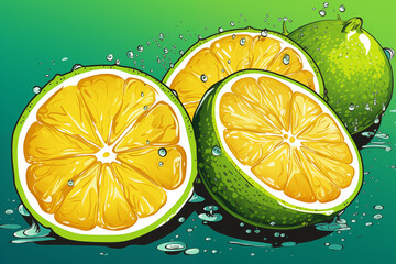 Wall Mural - green lime. Background with round slices of lime, illustration.