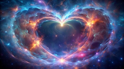 Wall Mural - Abstract Heart Fractal Background: Cosmic Nebula  AI Generated