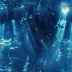 Poster - Underwater Cave with Sunlight Rays and Fish.