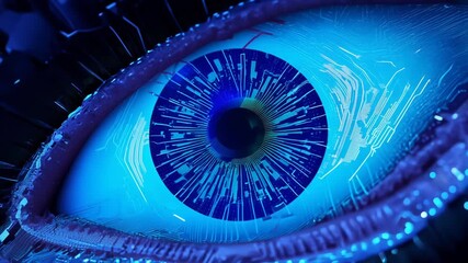 Aufkleber - technology and science concept with cyber eye and circuit board depicting development of artificial 