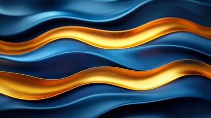 Poster - luxurious abstract waves in gold and navy blue with elegant curves for copy space and artistic desig