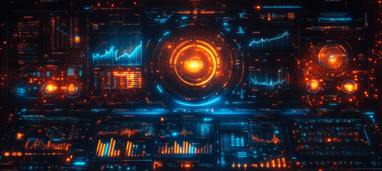 Poster - futuristic ai-powered project management dashboard visualizing key performance indicators and metric
