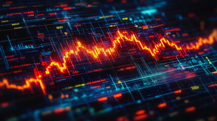 Poster - 3D Rendering of Growing Financial Chart Candlestick on Digital Forex Market Screen, Investing and Stock Market Concept at Night