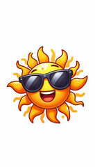 Cartoon sun with sunglasses emoji on white background	