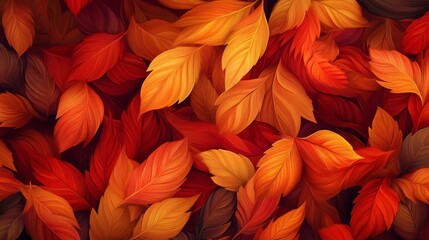 Sticker - Vibrant Autumn Leaves Background - A close-up of a vibrant array of autumn leaves, showcasing the transition of colors from deep red to orange and yellow. The image captures the beauty of fall foliage