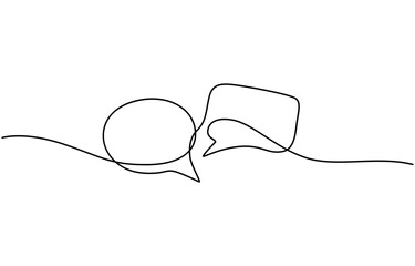 Fototapete - Speech Bubble Single Line Icon, Continuous one line drawing of speech bubble. Doodle Vector illustration, Chat Single Line Icon, Quote in speech with commas, quotation mark in talk, continuous single
