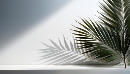 Poster - Shadow of palm tree leaves cast on a white surface, creating a tropical touch against a clear background.