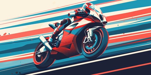 Red and blue racing motorbike on track.