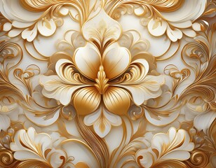 Poster - A wallpaper featuring a luxurious design of gold and white colors with intricate floral patterns, adding elegance and charm to any room decor.