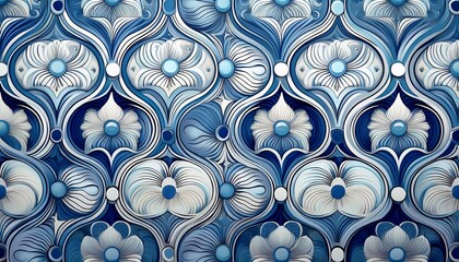 Poster - A decorative wallpaper featuring blue and white colors with circular patterns