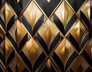 Poster - A luxurious wallpaper featuring a sophisticated diamond pattern in gold and black colors, adding a touch of glamour to any space