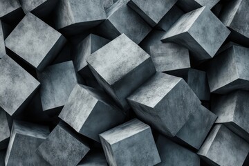 Poster - Randomly positioned rotated concrete cubes in shades of grey for a block-themed wallpaper design