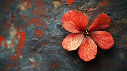 Wall Mural - A red flower is on a grey surface