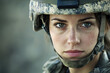 © Kitta - An unyielding female soldier in full combat gear, portraying the strength and tenacity of women in the military, against a blurred, uncertain backdrop.