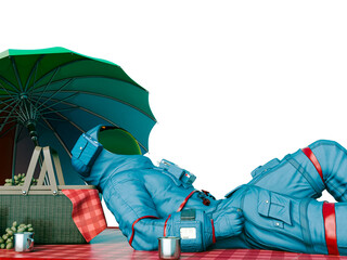 Wall Mural - astronaut doing a picnic time close up