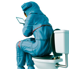 Wall Mural - astronaut reading a tablet on the toilet rear view