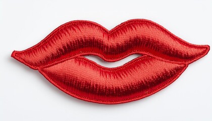 emobroidered red lips patch isolated on white background