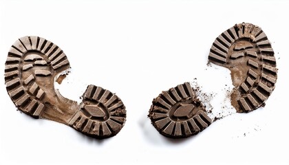 muddy bootprints isolated on white background close up