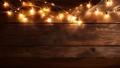 Wall Mural - the warm glow of a thousand lights creates a magical atmosphere against a rustic wooden background