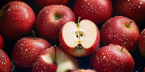 Wall Mural - Food photography, apples with water drops, delicious apples, 