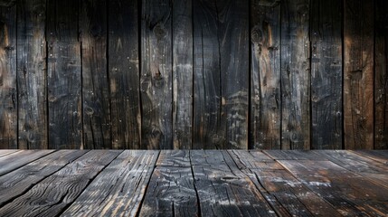 Wall Mural - Dark wooden backdrop with empty space for decoration.