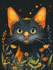 Wall Mural - Cute black cat. Hand drawn illustration for t-shirt.