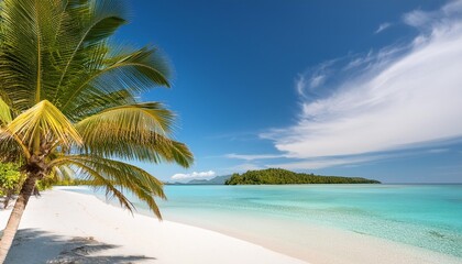 tropical beach with palm trees and serene lagoon ideal for travel and vacation concepts