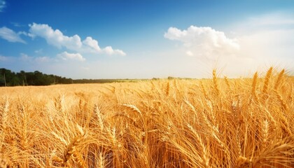 Canvas Print - farmland golden wheat field under blue sky