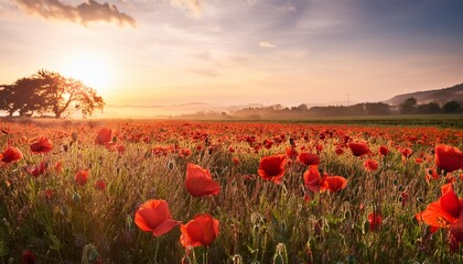 Canvas Print - a dreamy afternoon in a field of red poppies