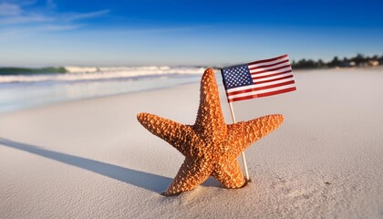 Wall Mural - starfish on beach during july fourth