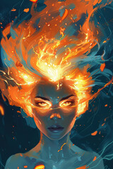 Wall Mural - A beautiful woman made of flames and passion