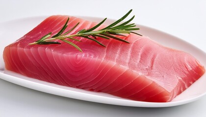 Wall Mural - raw tuna slice with rosemary on the white plate