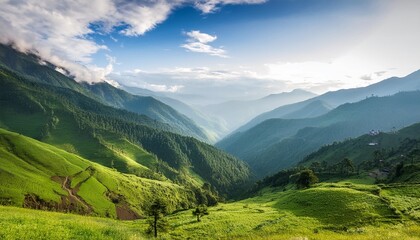 Wall Mural - landscape of green amazing valley in uttrakhand view