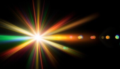 Wall Mural - rainbow light effect from sun flares on black background colorful glare and shine light rays on sparkling surface rainbow refraction of sunlight natural light effects iridescent colors