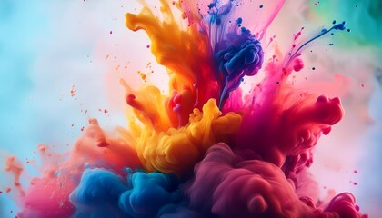 Wall Mural - color paint drops in water abstract color mix drop of ink color mix paint falling on water colorful ink in water 4k footage