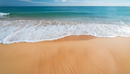 sandy yellow beach and calm sea ocean waves slo mo slow motion slow mo clear sea water waves wash sandy shore summer holidays copy space concept of perfume advertise fragrance and freshness