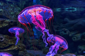 In pink and orange color, small flying woman-jellyfish on transparent background. Generative AI.. Beautiful simple AI generated image in 4K, unique.